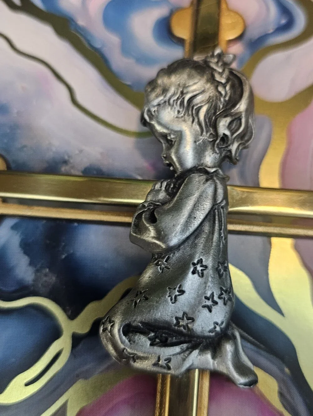 Gorham Gold Tone Wall Cross With Silver Praying Girl Religious Decor 5